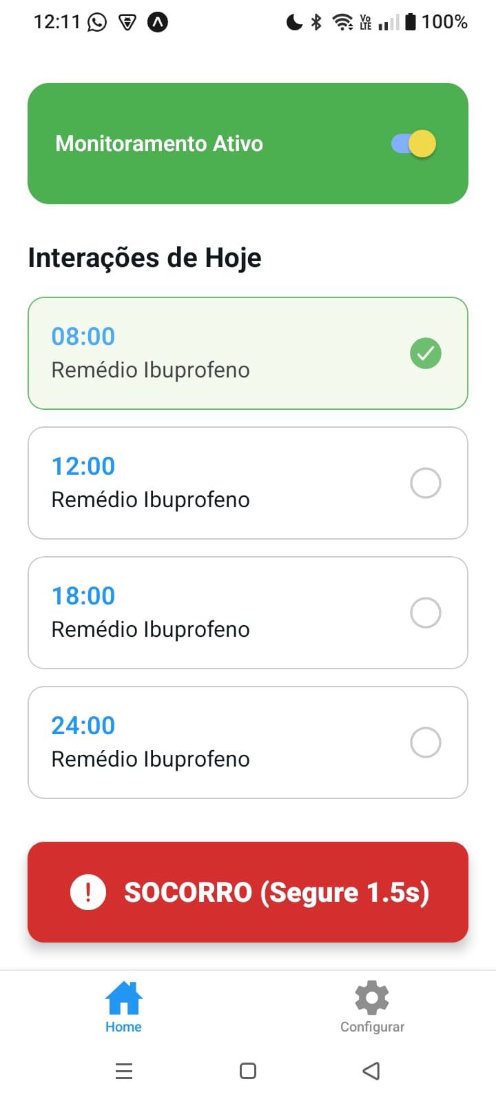 Captura de tela da Home com monitoramento ativo