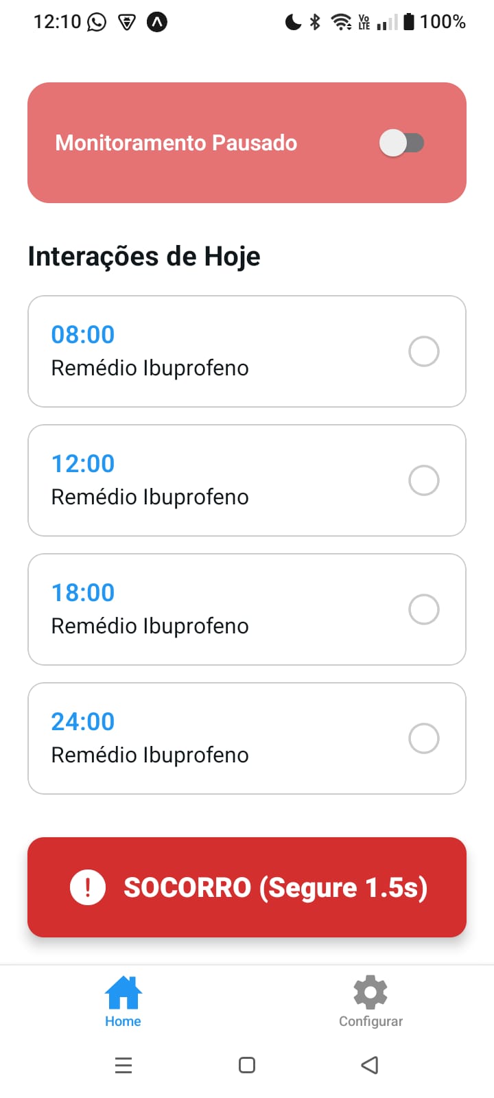 Captura de tela da Home com monitoramento pausado